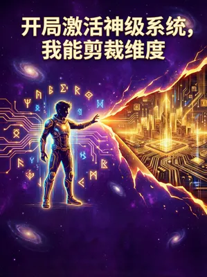 Cyberpunk / Tech poster: 标题改为“开局激活神级系统，我能剪裁维度”，其他英文去掉. AI generated graphic with professional layout and typography.